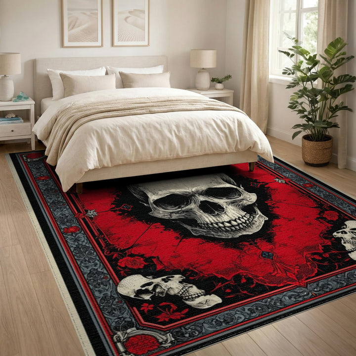 Gothic Skull Red Distressed Area Rug