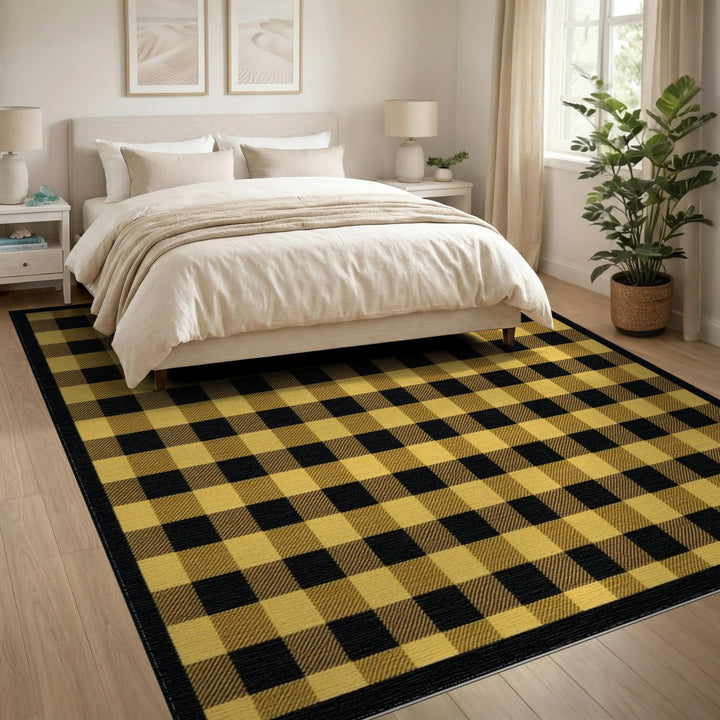 Yellow Black Checkered Area Rug