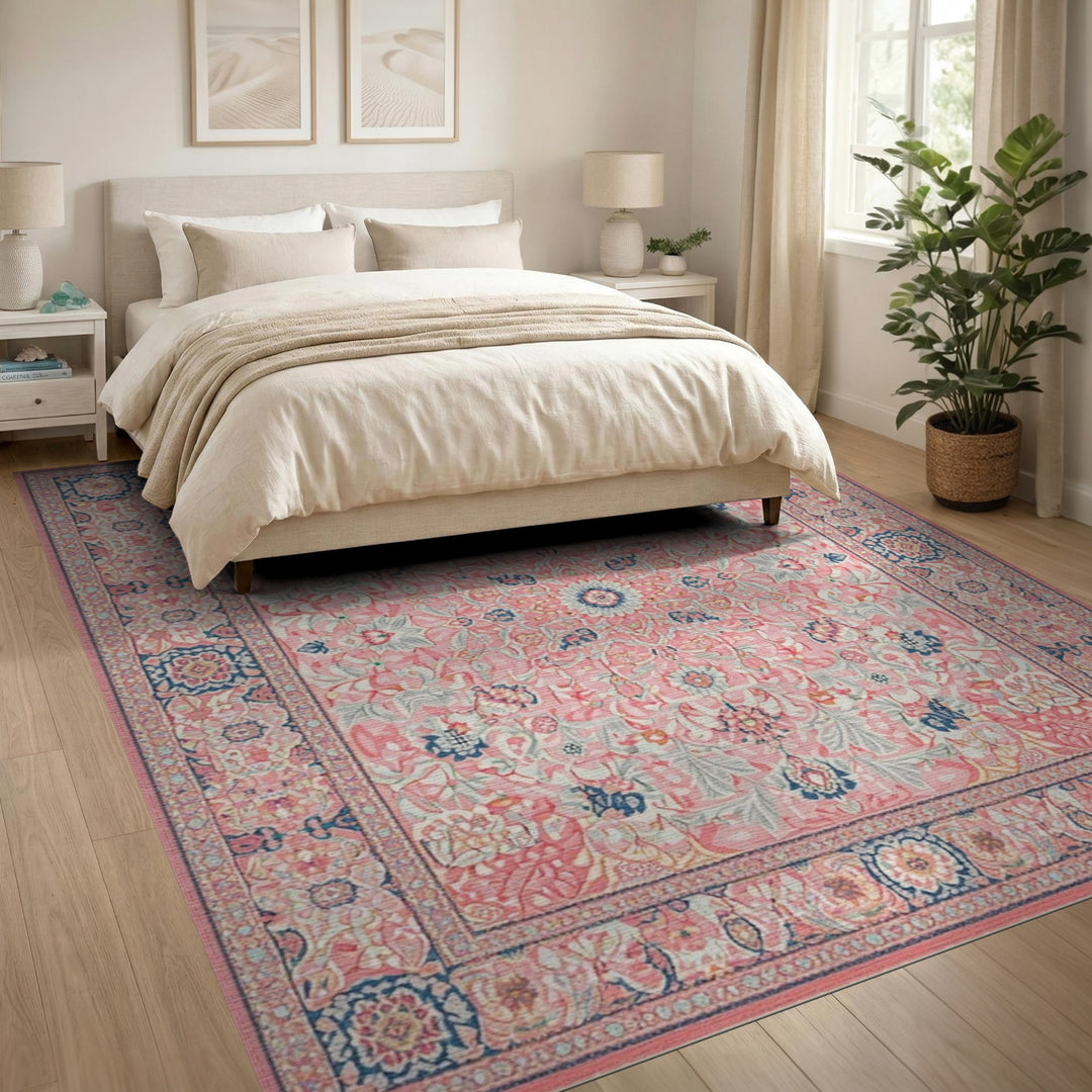 Pink Floral Vintage Medallion Area Rug