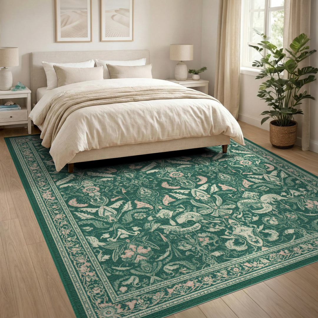Floral Green Floral Persian Area Rug