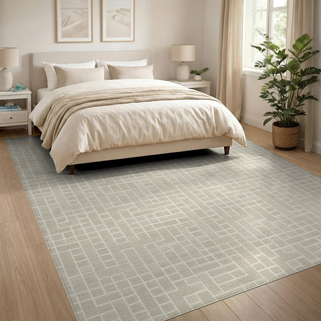 Beige Geometric Block Beige and Neutral Area Rug