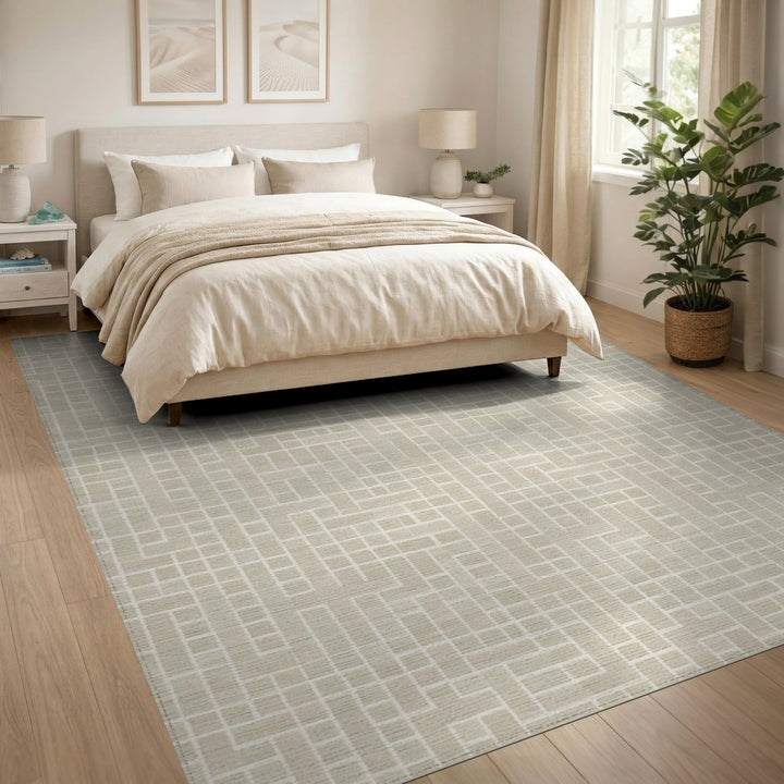 Beige Geometric Block Beige and Neutral Area Rug