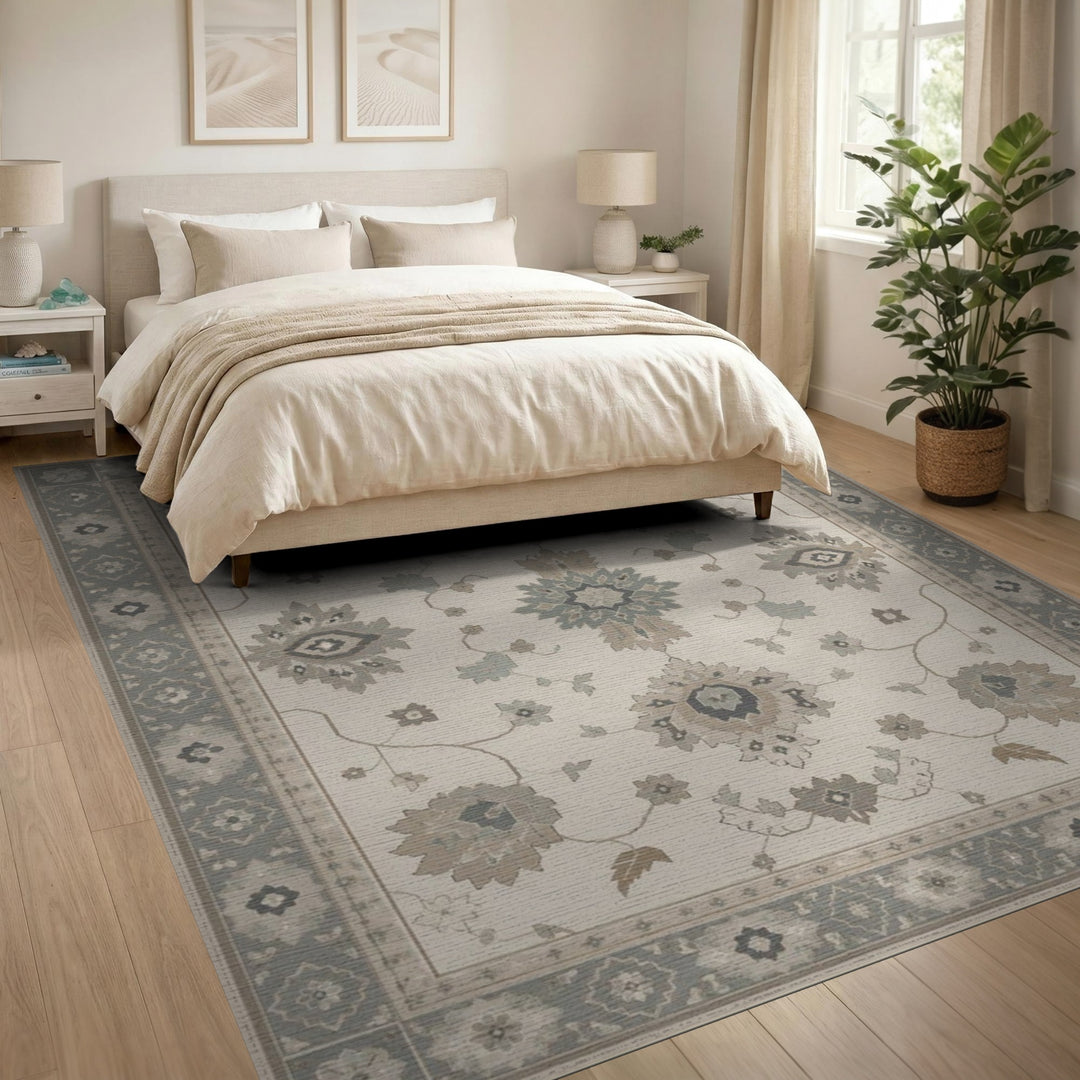 Blue Teal Floral Vintage Area Rug