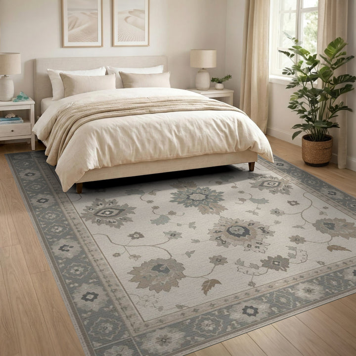 Blue Teal Floral Vintage Area Rug