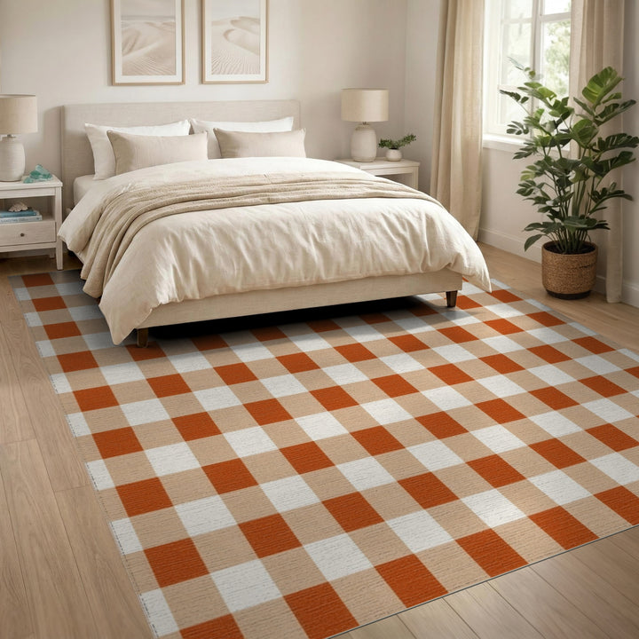 Orange Gingham Check Area Rug
