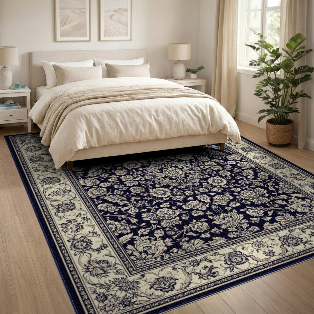 Black and White Floral Medallion Area Rug