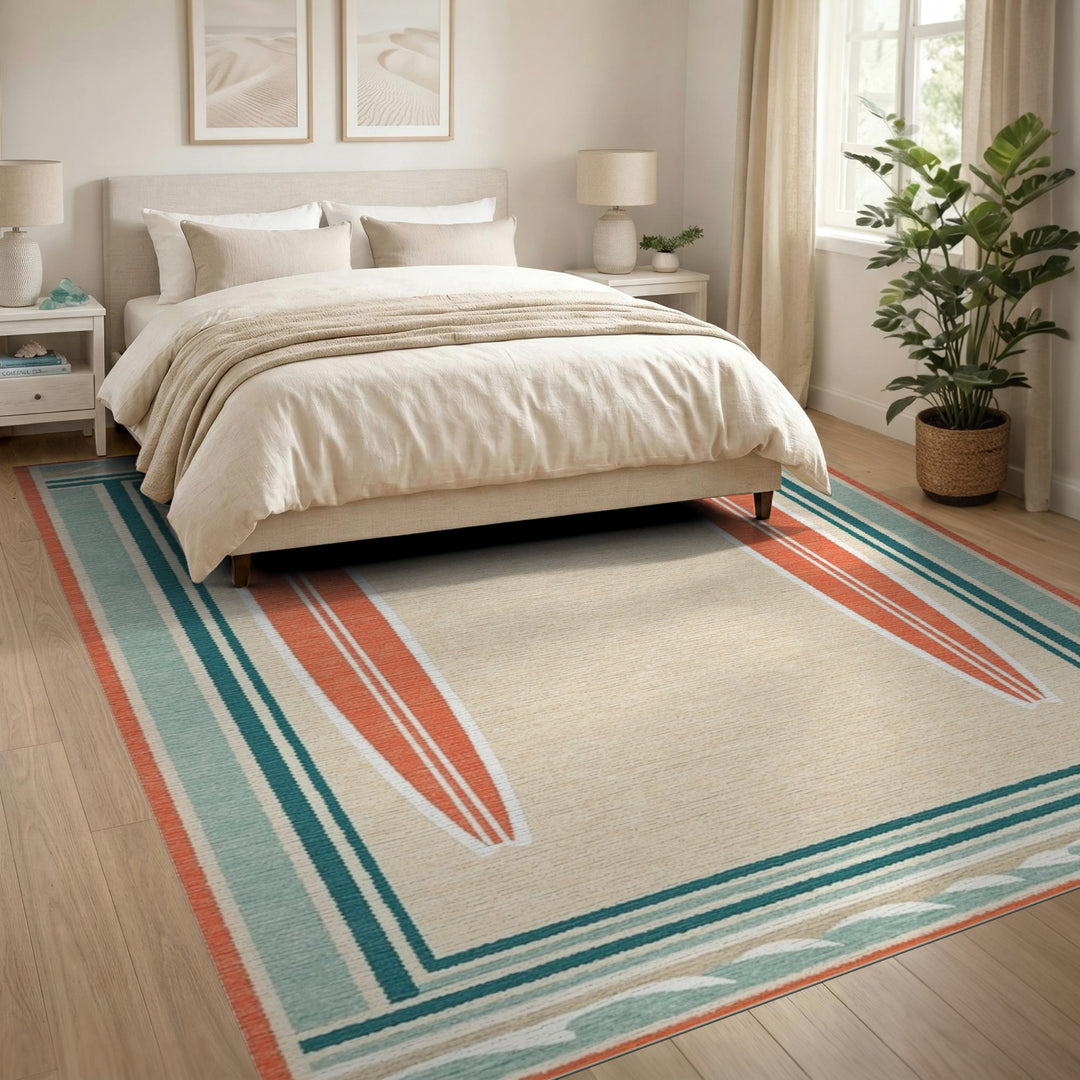 Surfboard Coastal Beige Area Rug