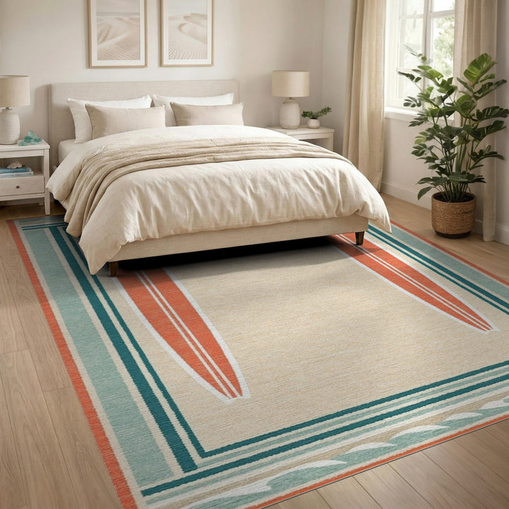 Surfboard Coastal Beige Area Rug