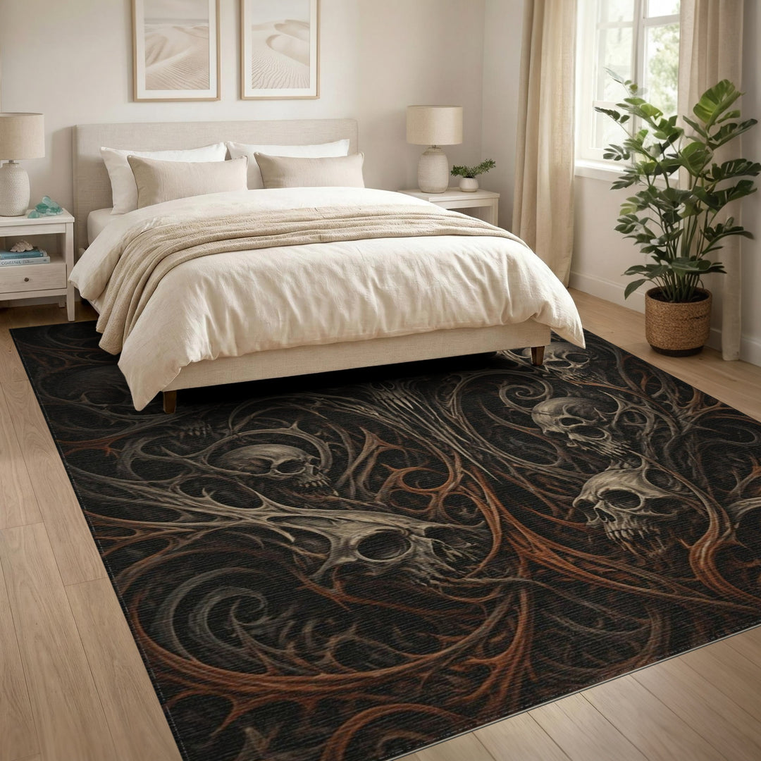 Gothic Skull Vine Grey Area Rug