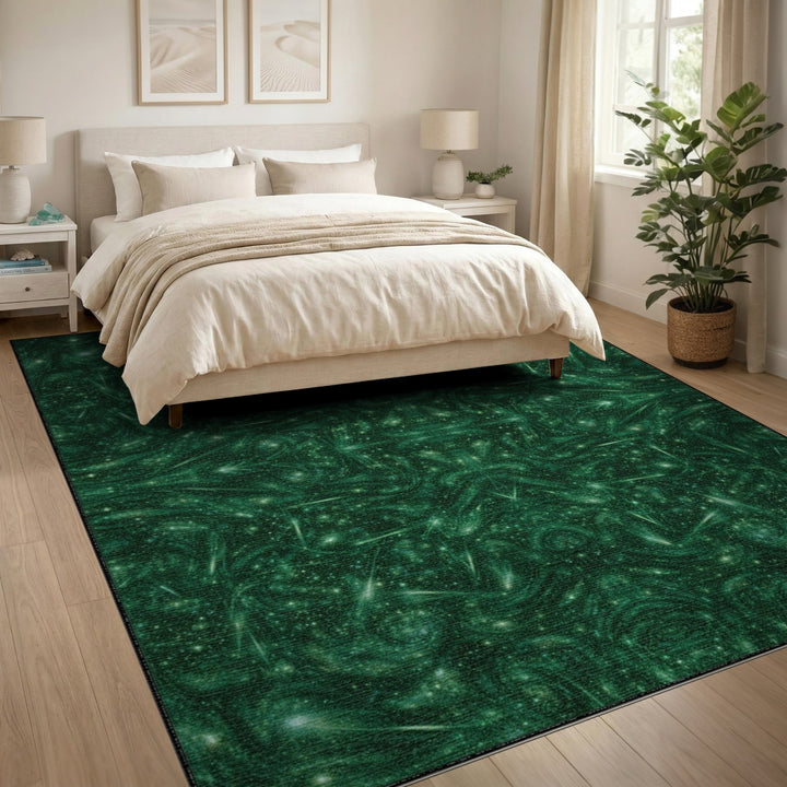 Emerald Nebula Green Abstract Area Rug