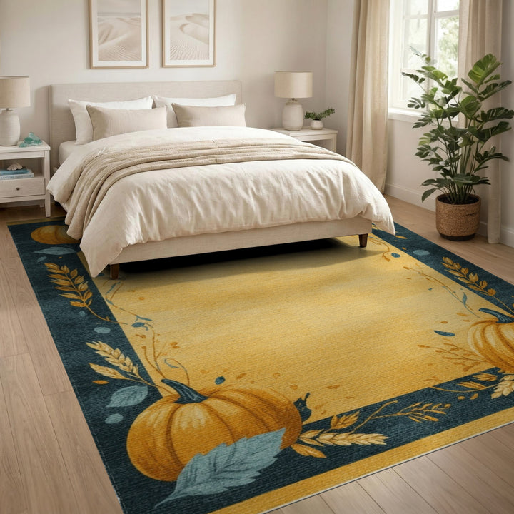 Pumpkin Harvest Yellow Area Rug