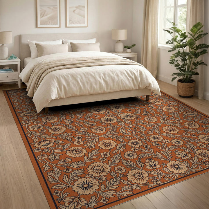 Orange Floral Vintage Area Rug