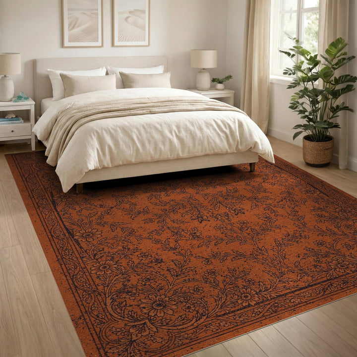 Orange Floral Vintage Area Rug