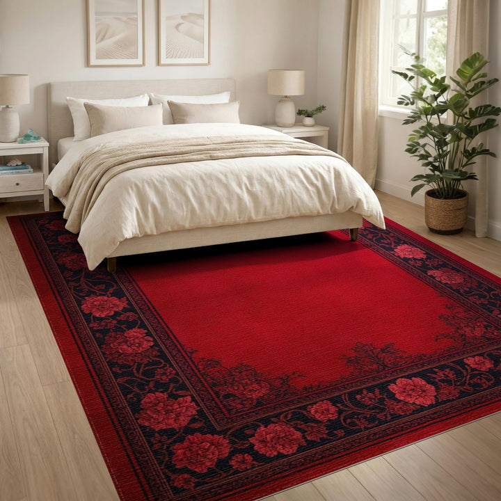 Red Floral Vintage Area Rug