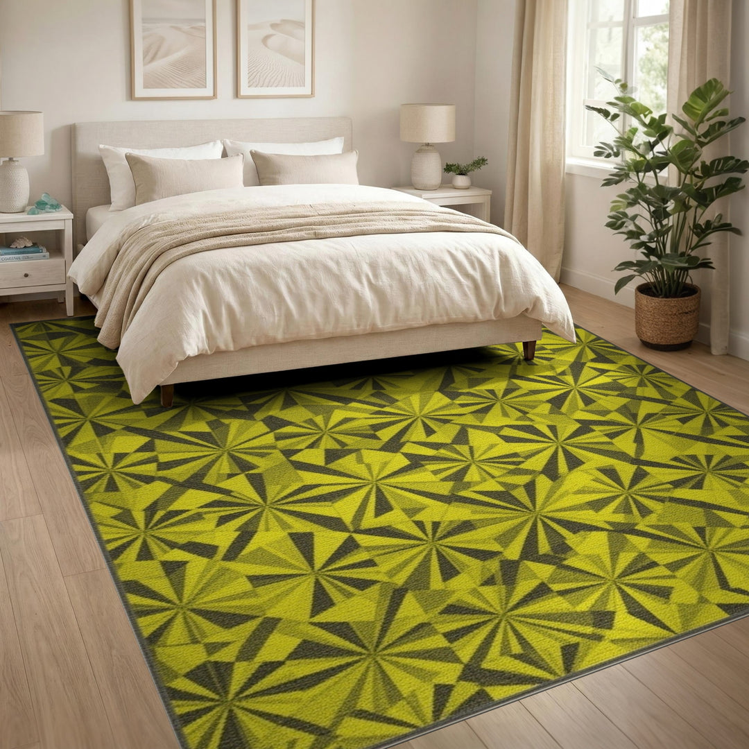 Yellow Geometric Burst Area Rug