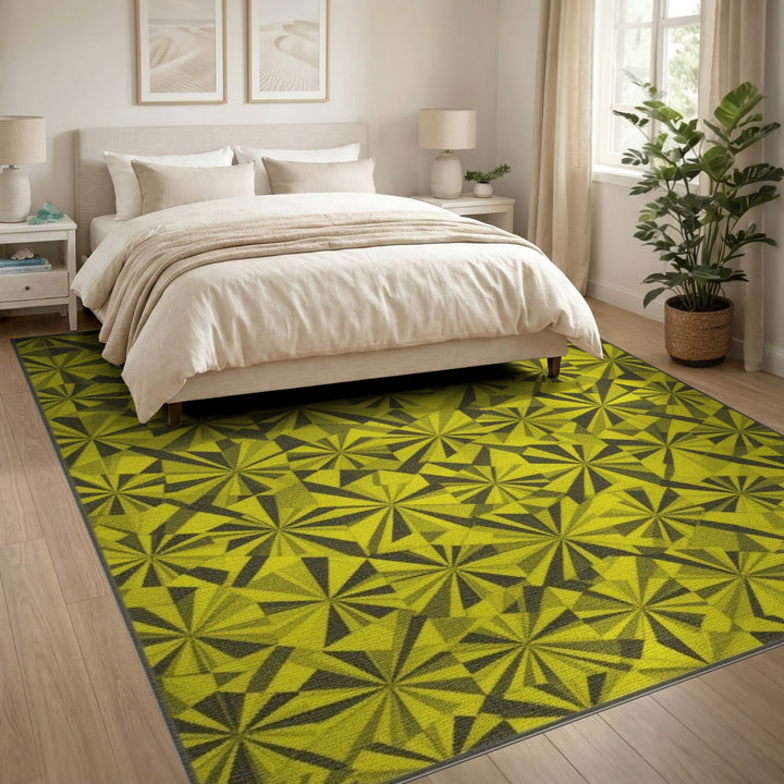 Yellow Geometric Burst Area Rug