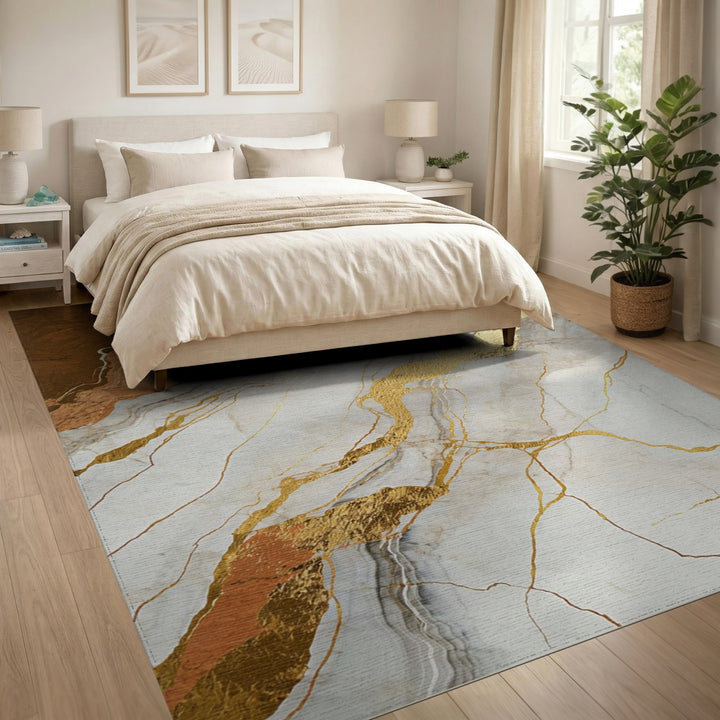 Brown Marble Gold Vein Area Rug