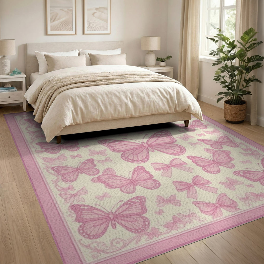 Pink Butterfly Bow Kids Area Rug