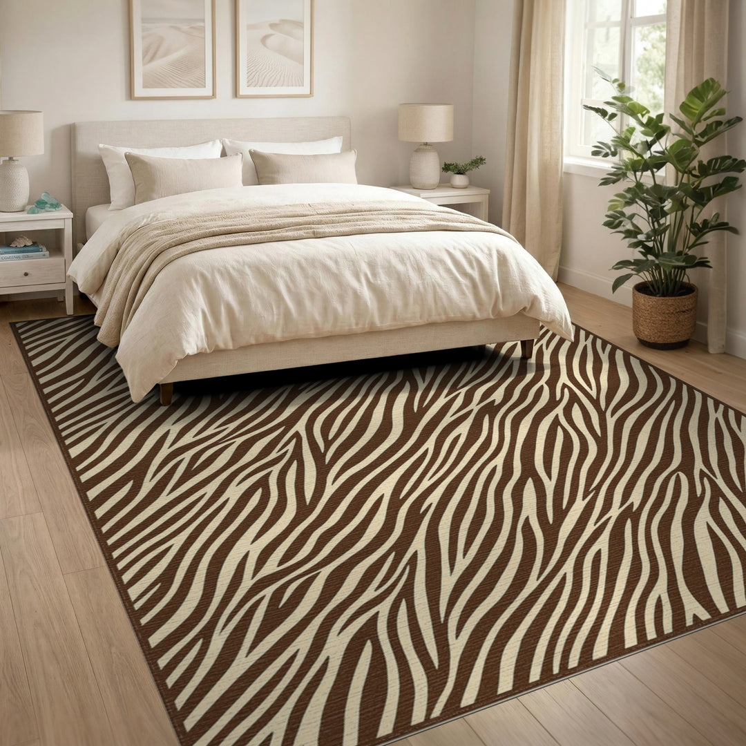 Brown and Tan Brown Zebra Stripe Abstract Area Rug