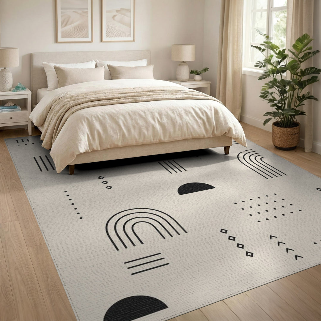 Geometric Arch Black Beige Area Rug