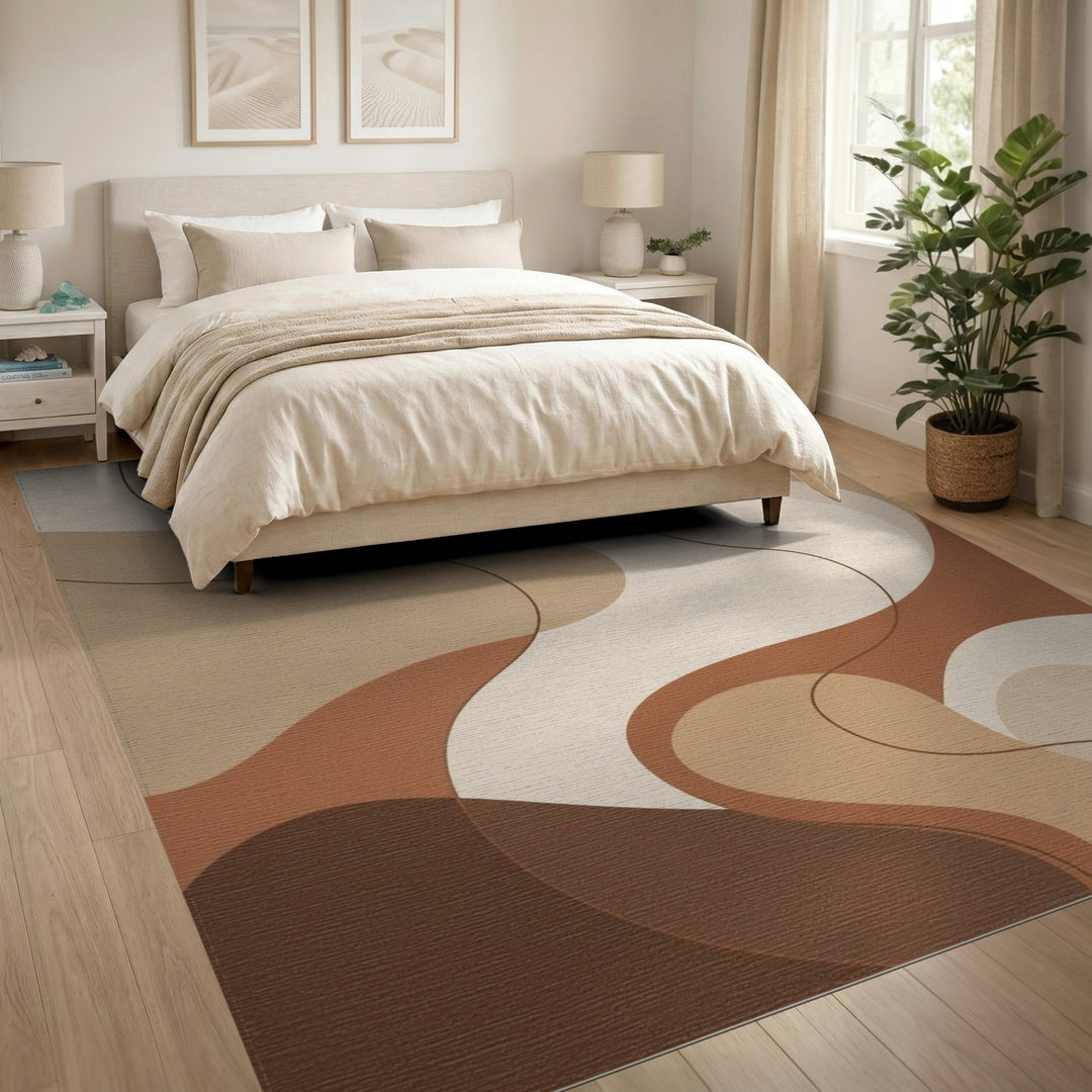Abstract Area Brown and Tan Wavy Brown Abstract Area Rug