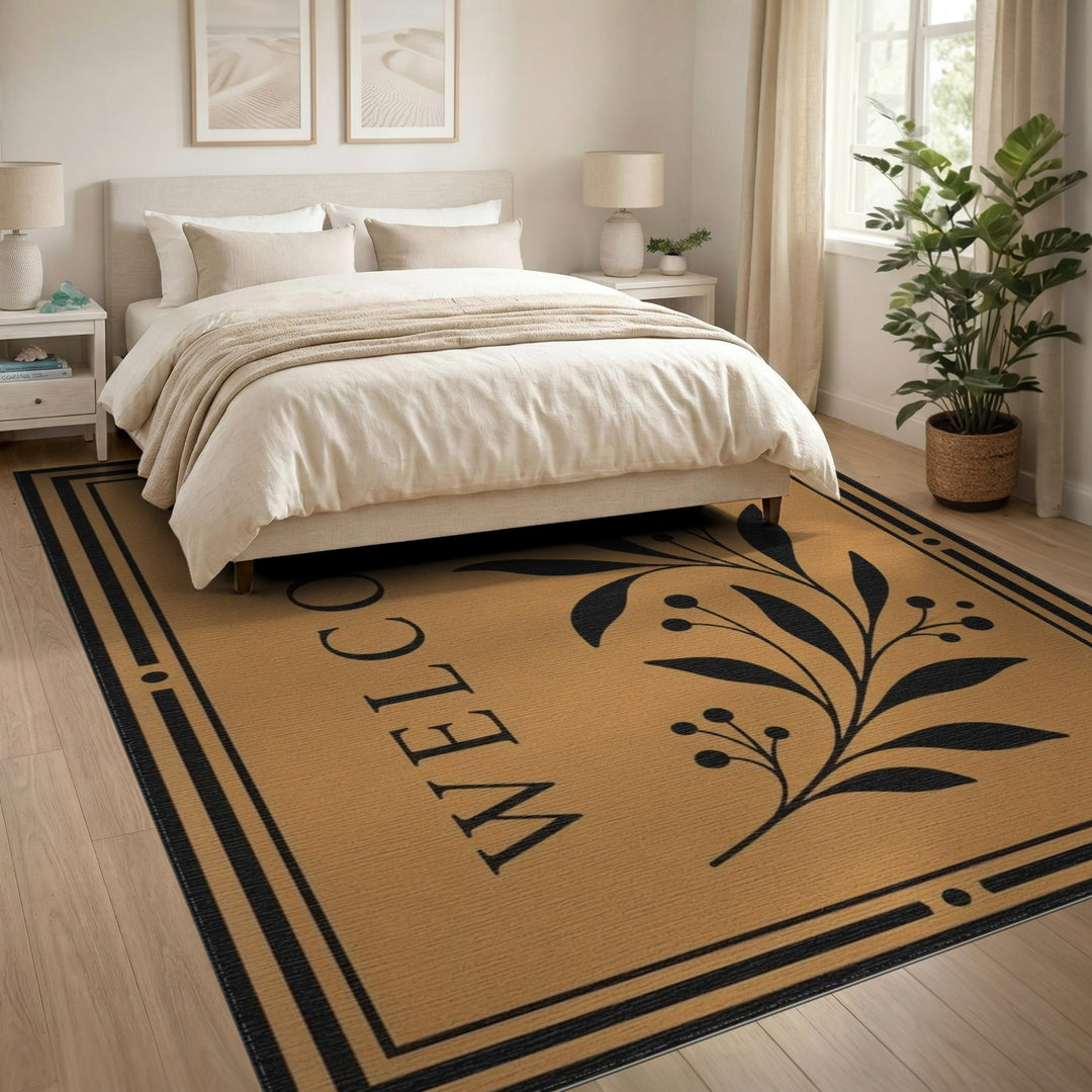 Welcome Tan Floral Area Rug