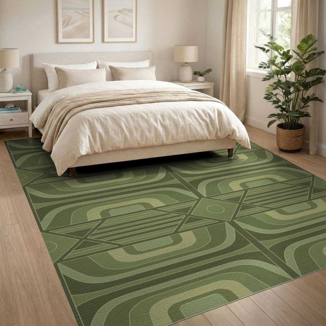 Green Layered Green Geometric Area Rug
