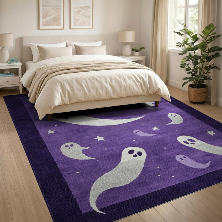 Purple Ghost Moon Kids Area Rug