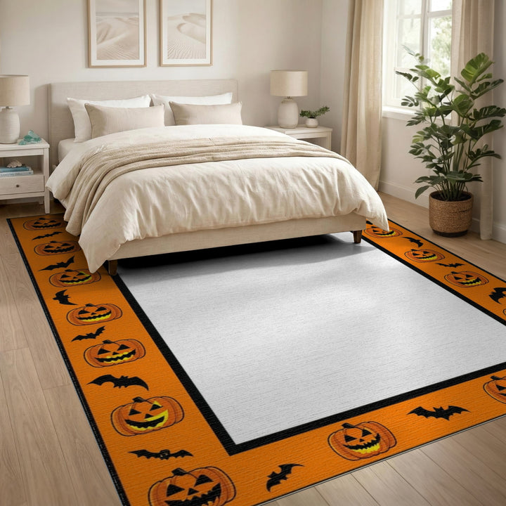Halloween Pumpkin and Bat Orange Area Rug