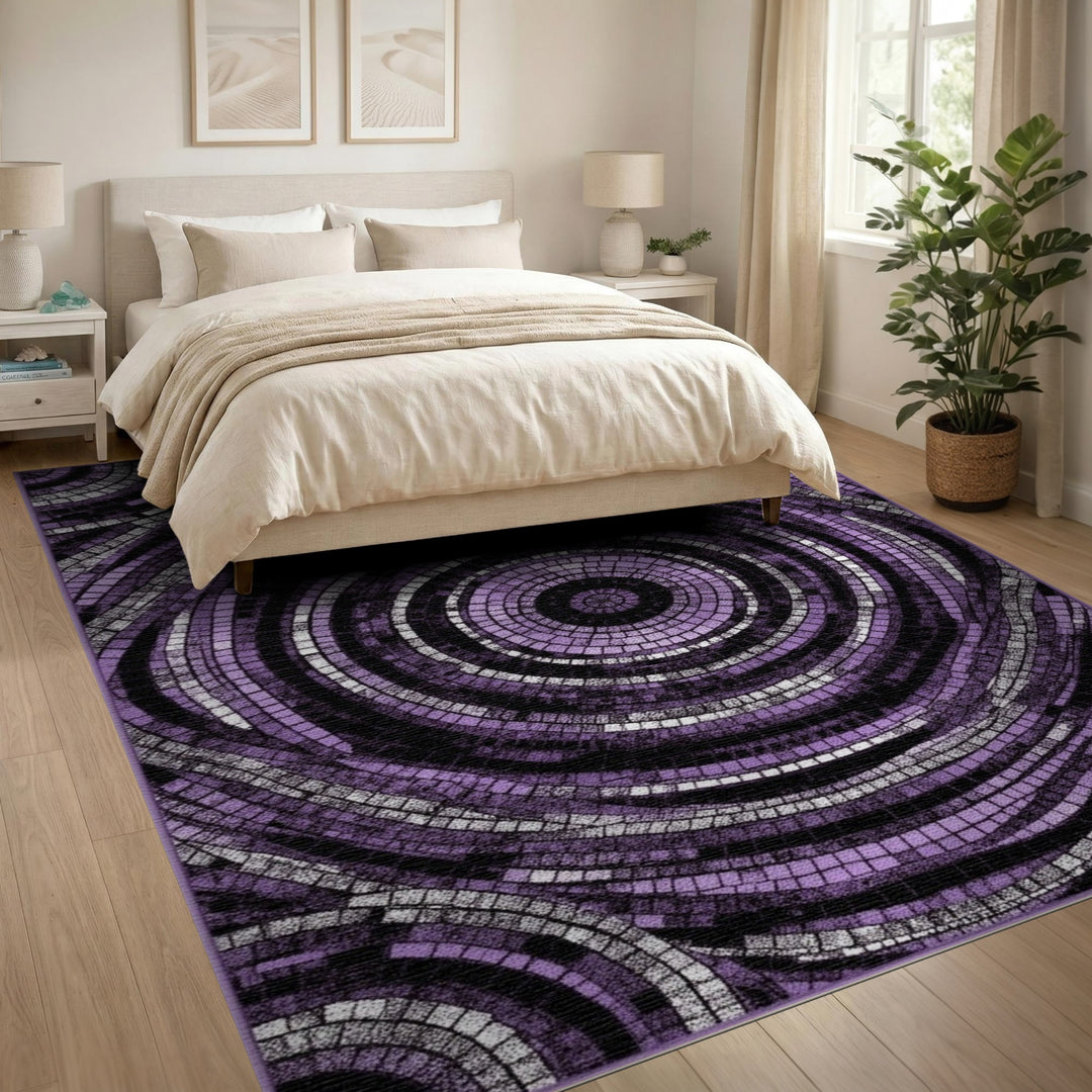 Purple Concentric Mosaic Area Rug