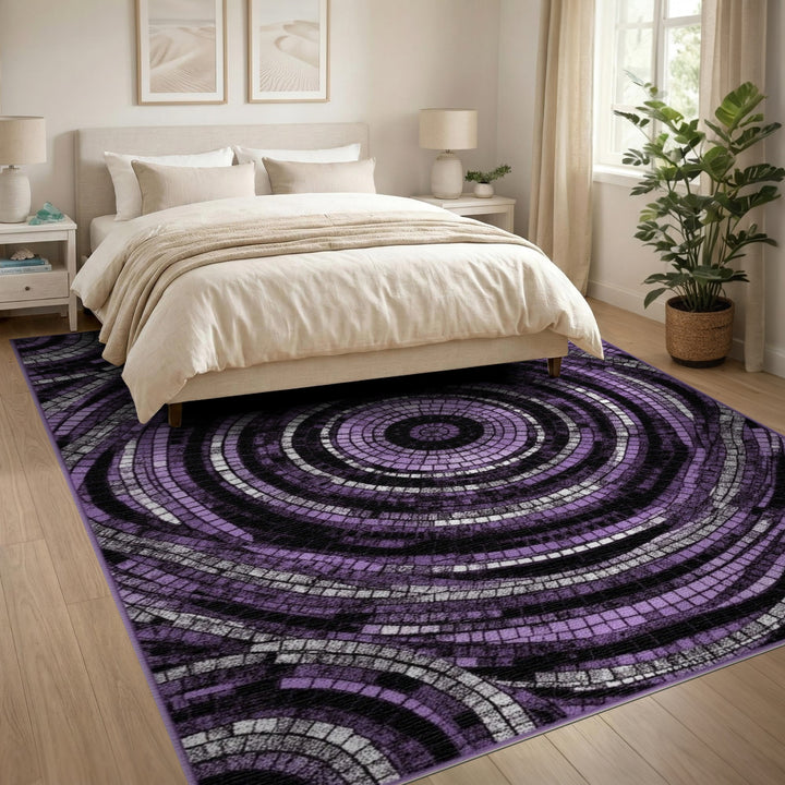 Purple Concentric Mosaic Area Rug