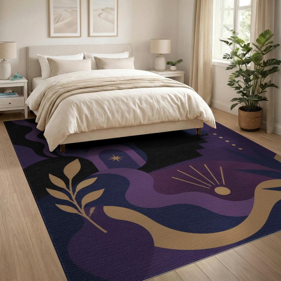 Celestial Purple Moon Phase Area Rug