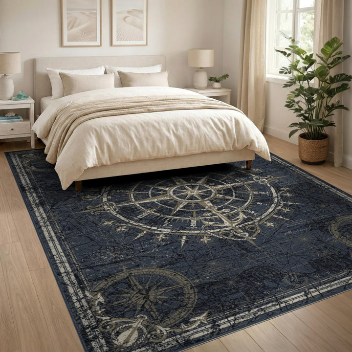 Vintage Nautical Compass Area Rug