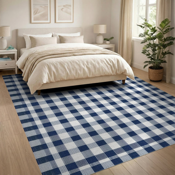 Geometric Modern Blue Checkered Gingham Area Rug