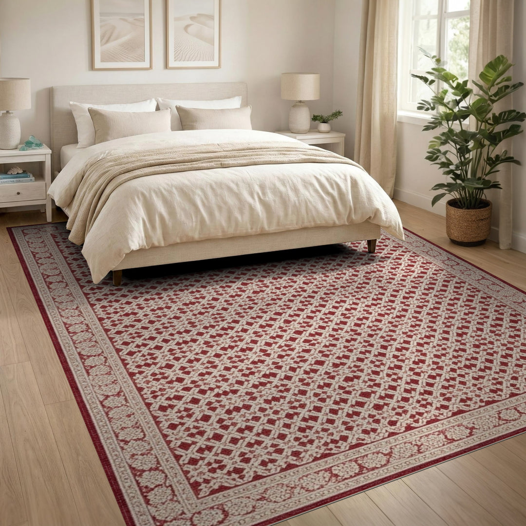 Lattice Red Geometric Lattice Area Rug