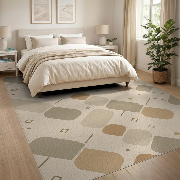 Beige Geometric Modern Area Rug