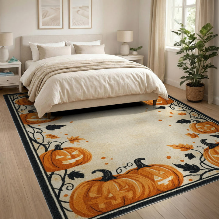 Orange Pumpkin Border Halloween Area Rug
