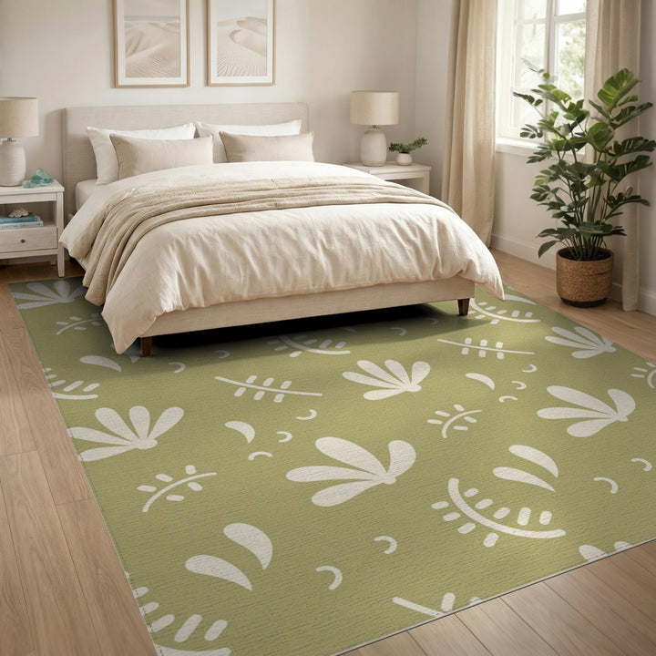Sage Green Floral Washable Area Rug