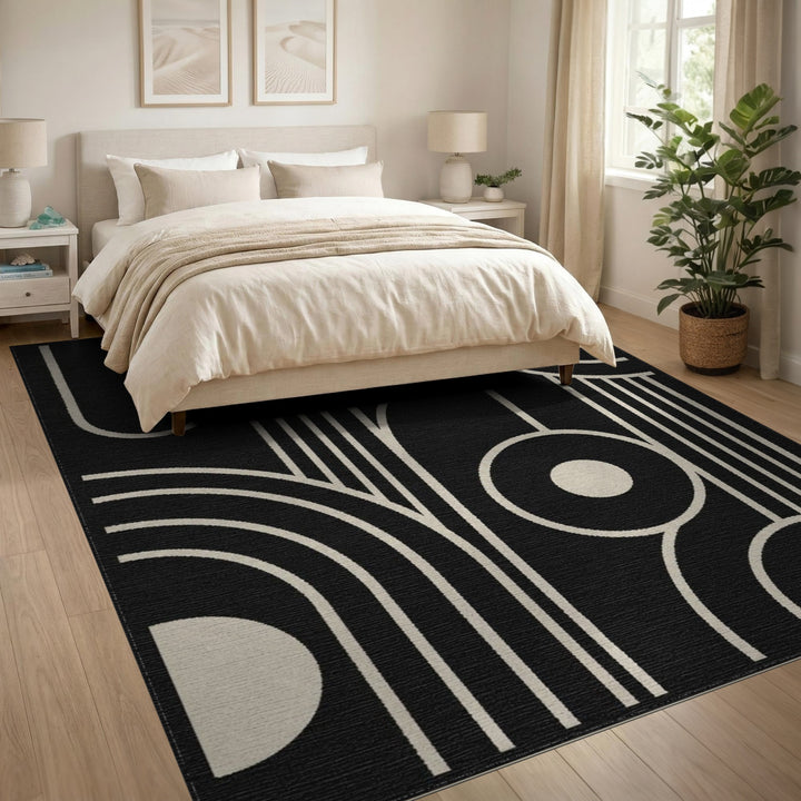 Black White Geometric Modern Area Rug