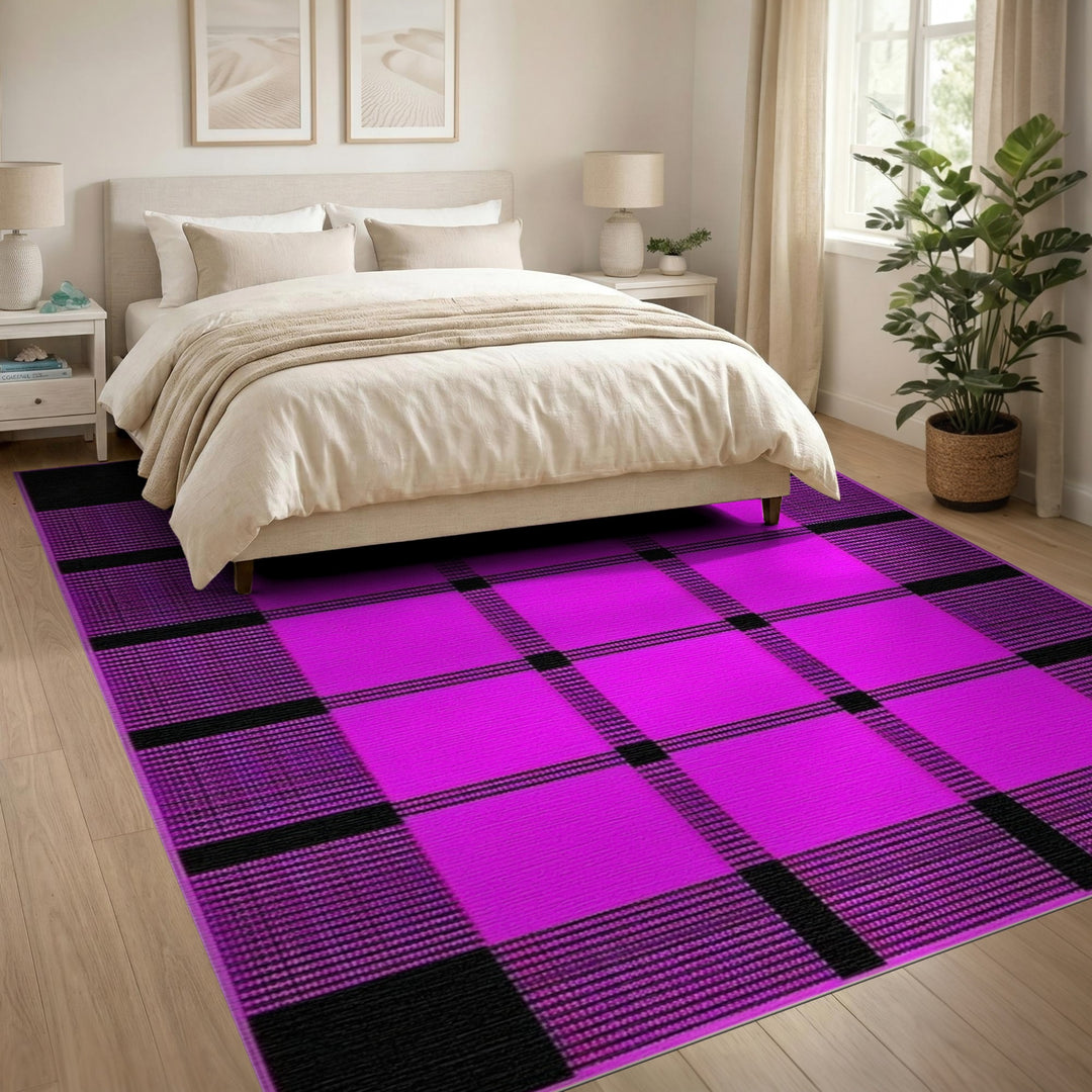 Pink Geometric Modern Pink Black Plaid Geometric Area Rug
