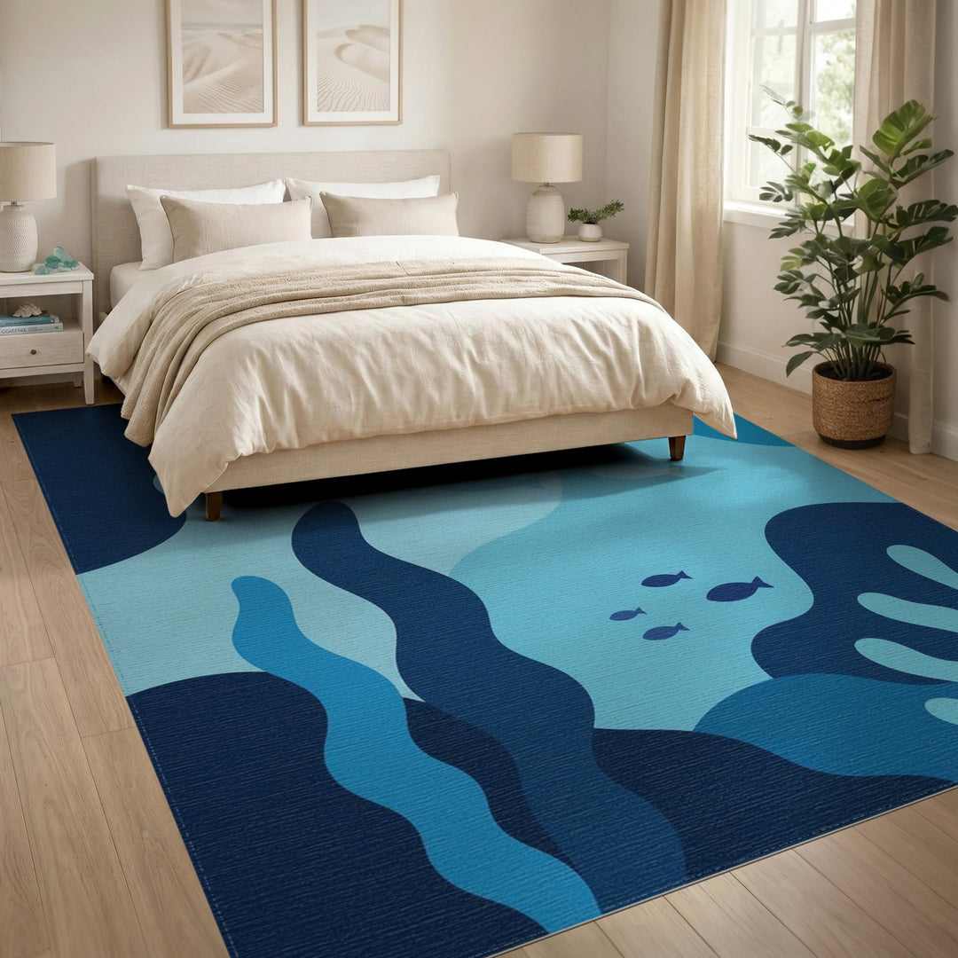 Blue and Teal Blue Teal Coastal Fish Area Rug