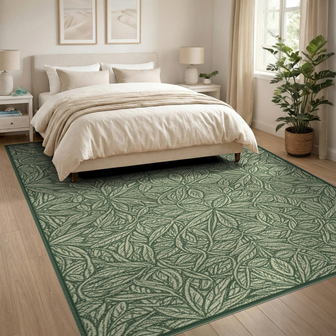 Green Botanical Leaf Vintage Area Rug