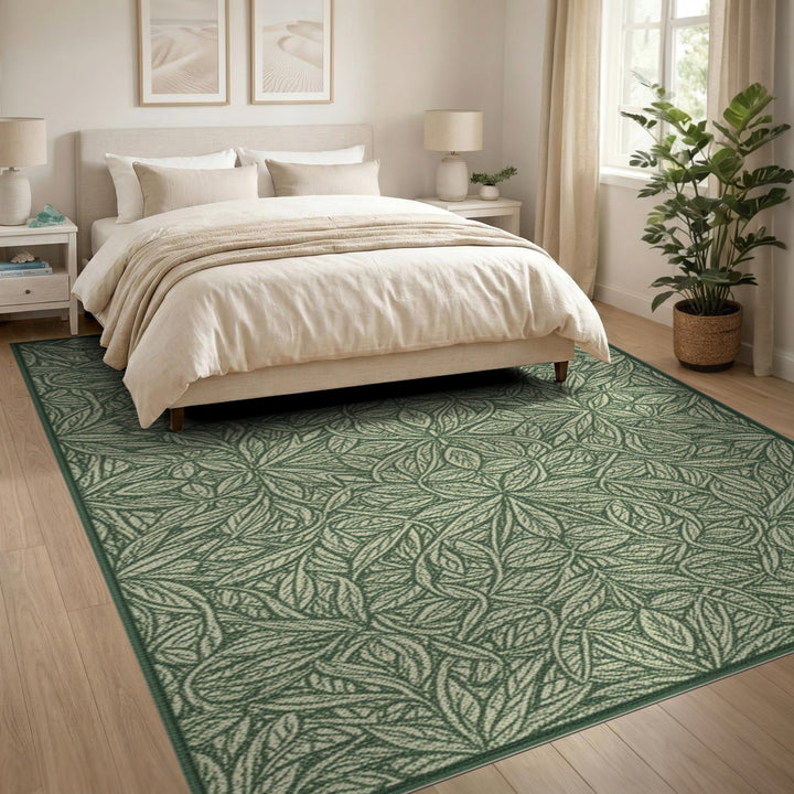 Green Botanical Leaf Vintage Area Rug