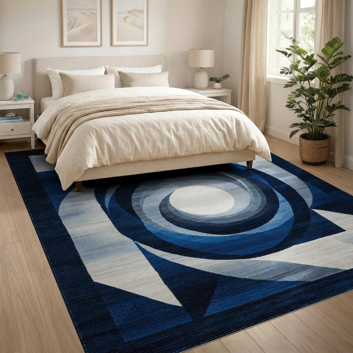 Blue Geometric Spiral Area Rug