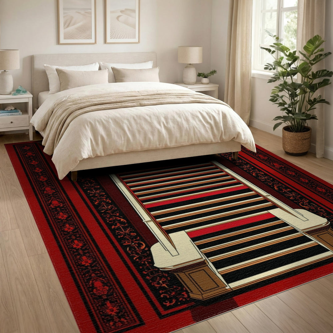 Red and Black Striped Traditional Runner Rug