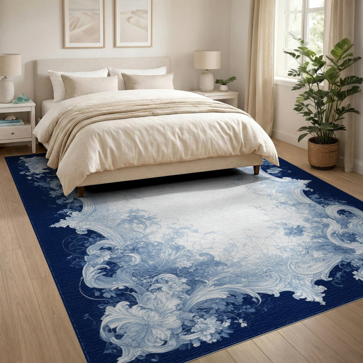 Blue Floral Vintage Ornate Area Rug