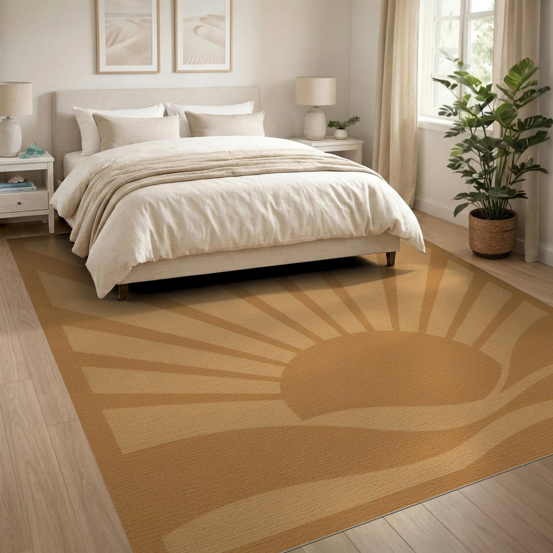 Sunburst Waves Brown Washable Area Rug