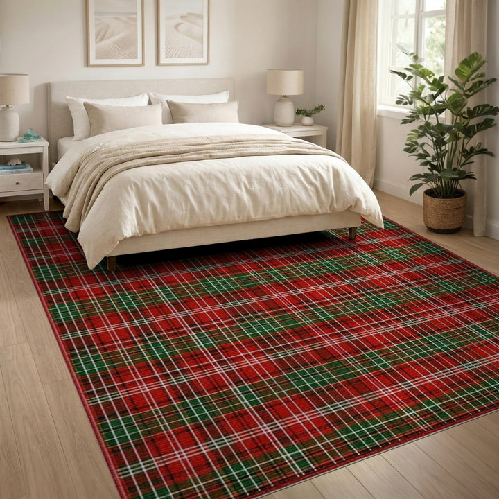 Red Tartan Plaid Washable Area Rug