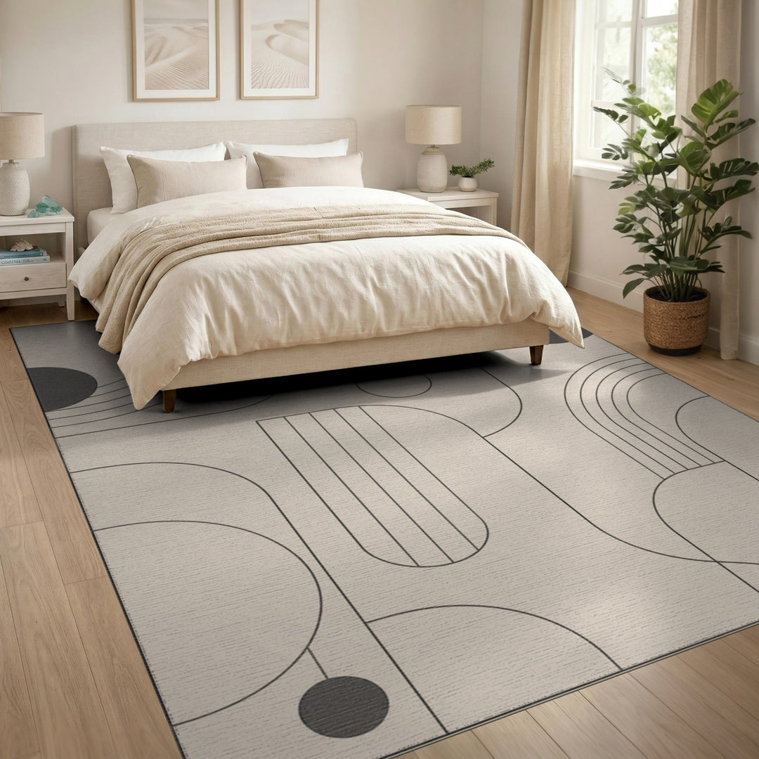 Beige Geometric Modern Washable Area Rug