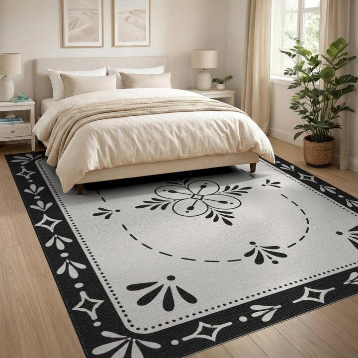 Black White Floral Vintage Black and White Area Rug